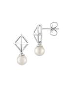 Majorica Round Pearl And Sterling Silver Stud Earrings