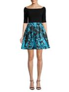 Betsy & Adam Off-shoulder Contrast Floral Dress