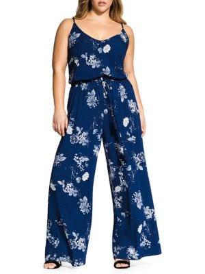 City Chic Plus Floral Wide-leg Jumpsuit