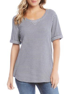 Karen Kane Stripe Contrast Roll-sleeve Tee