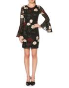 Laundry By Shelli Segal Floral Embroidered Flounce-sleeve Dress