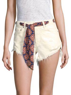 Free People Frayed Denim Shorts With Belt