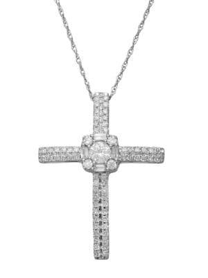 Lord & Taylor 14kt. White Gold And 0.5 Tcw Diamond Cross Pendant Necklace