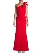 Betsy & Adam Bow One-shoulder Mermaid Gown