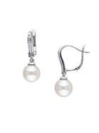 Sonatina Sterling Silver, Diamond & 8-8.5mm White Round Pearl Drop Earrings