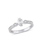 Sonatina 14k White Gold, Emerald & Round 0.75 Tcw Diamond Vintage Engagement Ring