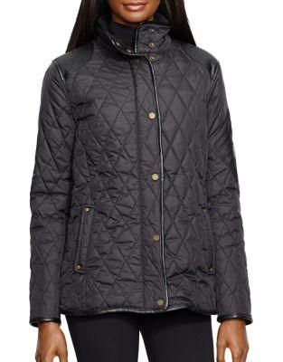Lauren Ralph Lauren Rounded Faux Leather Patch Quilted Jacket
