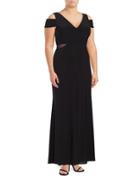 Xscape Mesh-accented Cold-shoulder Gown