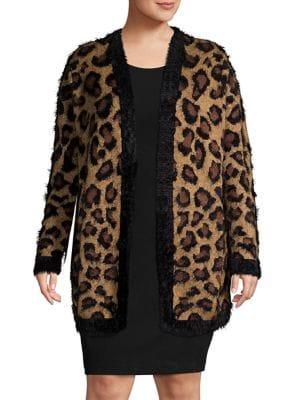 Lord & Taylor Plus Leopard Printed Faux-fur Cardigan
