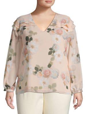 Calvin Klein Plus Plus Pleated Sleeves Floral Blouse