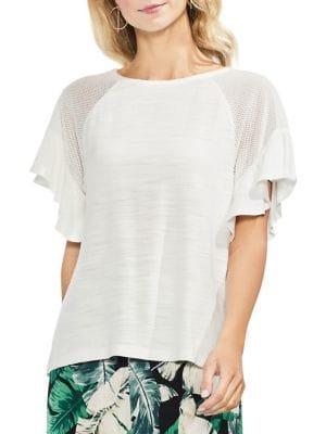 Vince Camuto Mesh Shoulder Ruffle Top