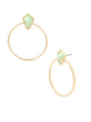 H Halston Geo Hex Crystal And Green Stone Gypsy Hoop Earrings