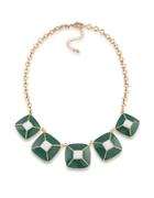 1st And Gorgeous Enamel Pyramid Pendant Statement Necklace In Green And White