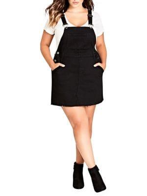 City Chic Plus Frayed Denim Overall Dress