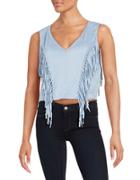 Design Lab Lord & Taylor Fringed Faux Suede Top
