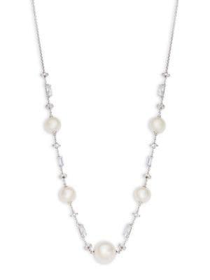 Nadri Cadence Rhodium-plated And 8-11mm Freshwater Pearl Station Necklace