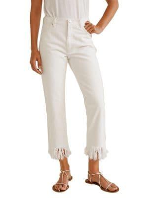 Mango Straight-fit Frayed Cropped Jeans