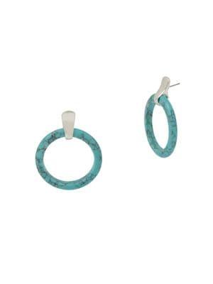 Robert Lee Morris Soho Turks & Beads Silvertone And Turquoise Door Knocker Earrings