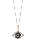 Effy Novelty Diamond, Black Diamond, Blue Diamond And 14k Rose Gold Pendant Necklace