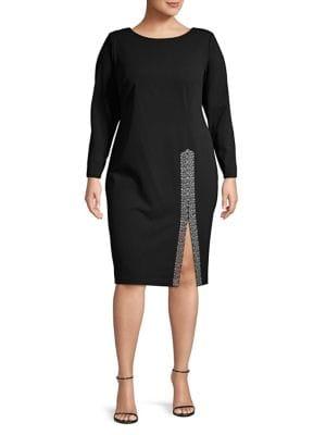 Calvin Klein Plus Embellished Slit Sheath Dress