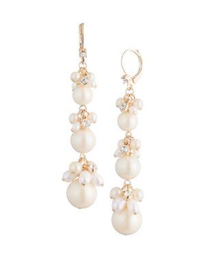 Carolee Pacific Pearls 8-12mm Freshwater Pearl And Faux Pearl Triple Cluster Earrings