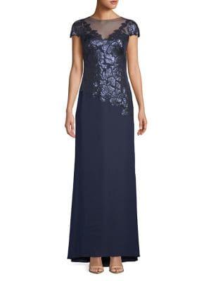 Tadashi Shoji Sequined Illusion Gown