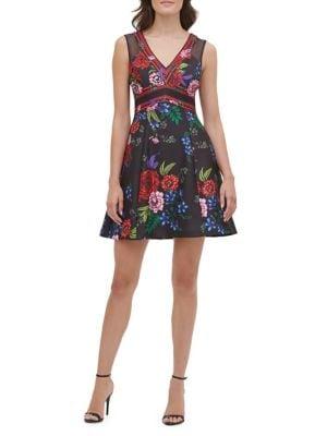 Guess Floral-print Mini Fit-&-flare Dress