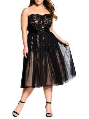 City Chic Plus Embroidered Tulle Fit-&-flare Dress