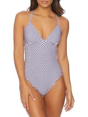 Splendid Thin Blue Line Striped 1-piece Swimsuit