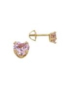 Lord & Taylor Pink Cubic Zirconia And 14k Yellow Gold Heart Stud Earrings