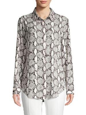 T Tahari Snakeskin-print Spread-collar Shirt