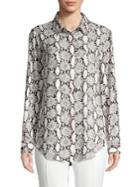 T Tahari Snakeskin-print Spread-collar Shirt