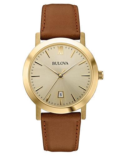 Bulova Mens Goldtone And Leather Quartz Watch