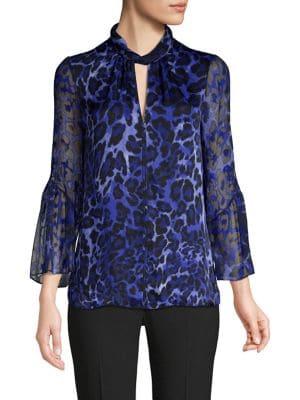 Elie Tahari Laraib Silk Leopard-print Blouse