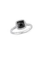 Sonatina 14k White Gold, Black Diamond And Diamond Halo Engagement Ring