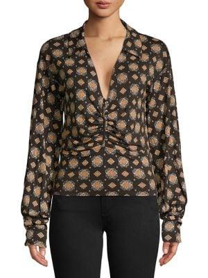 Free People Printed Shirred Blouse