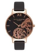 Olivia Burton Applied Wing Stainless Steel & Leather-strap Watch