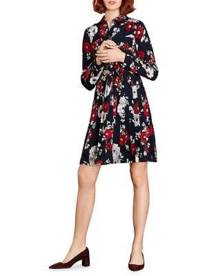 Brooks Brothers Red Fleece Floral-print Pleated Shirtdress