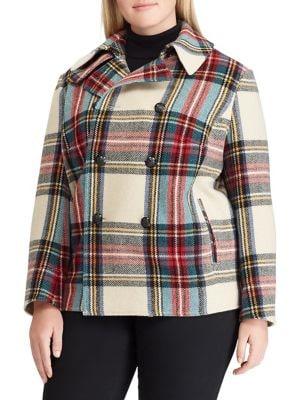 Lauren Ralph Lauren Plus Plus Plaid Wool-blend Coat