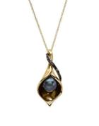 Lord & Taylor Black Oval Freshwater Pearl, Diamond And 14k Yellow Gold Pendant Necklace