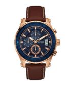 Guess Pinnacle Chronograph Stainless Steel And Leather-strap Watch