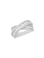 Lord & Taylor Rhodium-plated Sterling Silver And Cubic Zirconia Crossover Design Ring