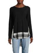 Two By Vince Camuto Mixed Media Plaid Sweatshirt