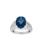 Lord & Taylor Blue Topaz And 0.066 Tcw Diamond Silver Oval Ring