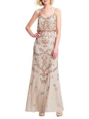 Adrianna Papell Floral Beaded Blouson Gown