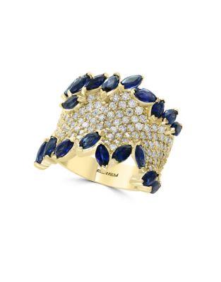 Effy Royale Bleu Natural Sapphire, Diamond And 14k Yellow Gold Statement Ring