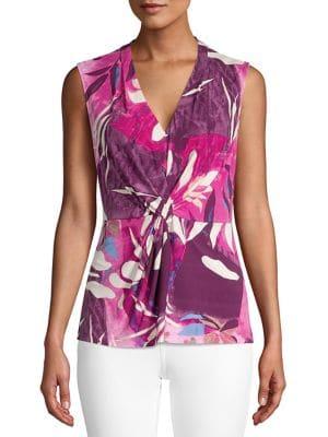 Donna Karan Floral Stretch V-neck Top