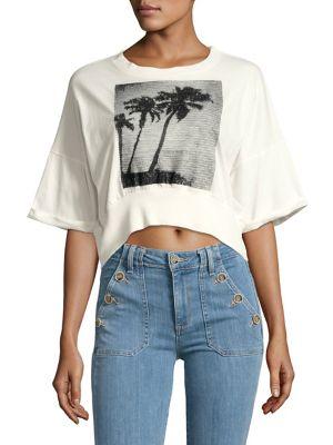 Free People Graphic Cropped Cotton Top