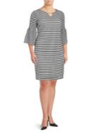 Calvin Klein Plus Bell-sleeve Textured Striped Dress