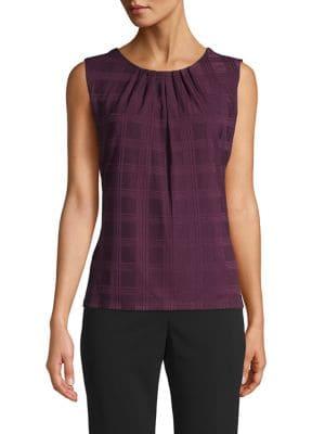 Calvin Klein Plaid Pleat Neck Top